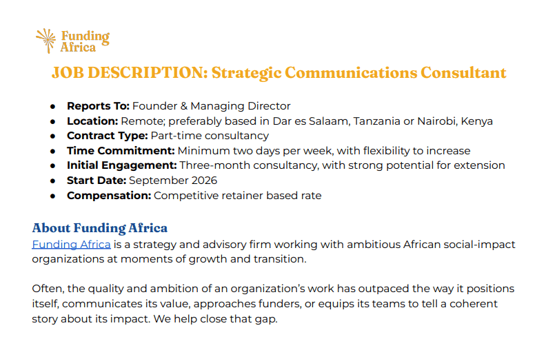Remote Strategic Communications Consultant at Funding Africa: Drive Impact Narratives for African Social Change